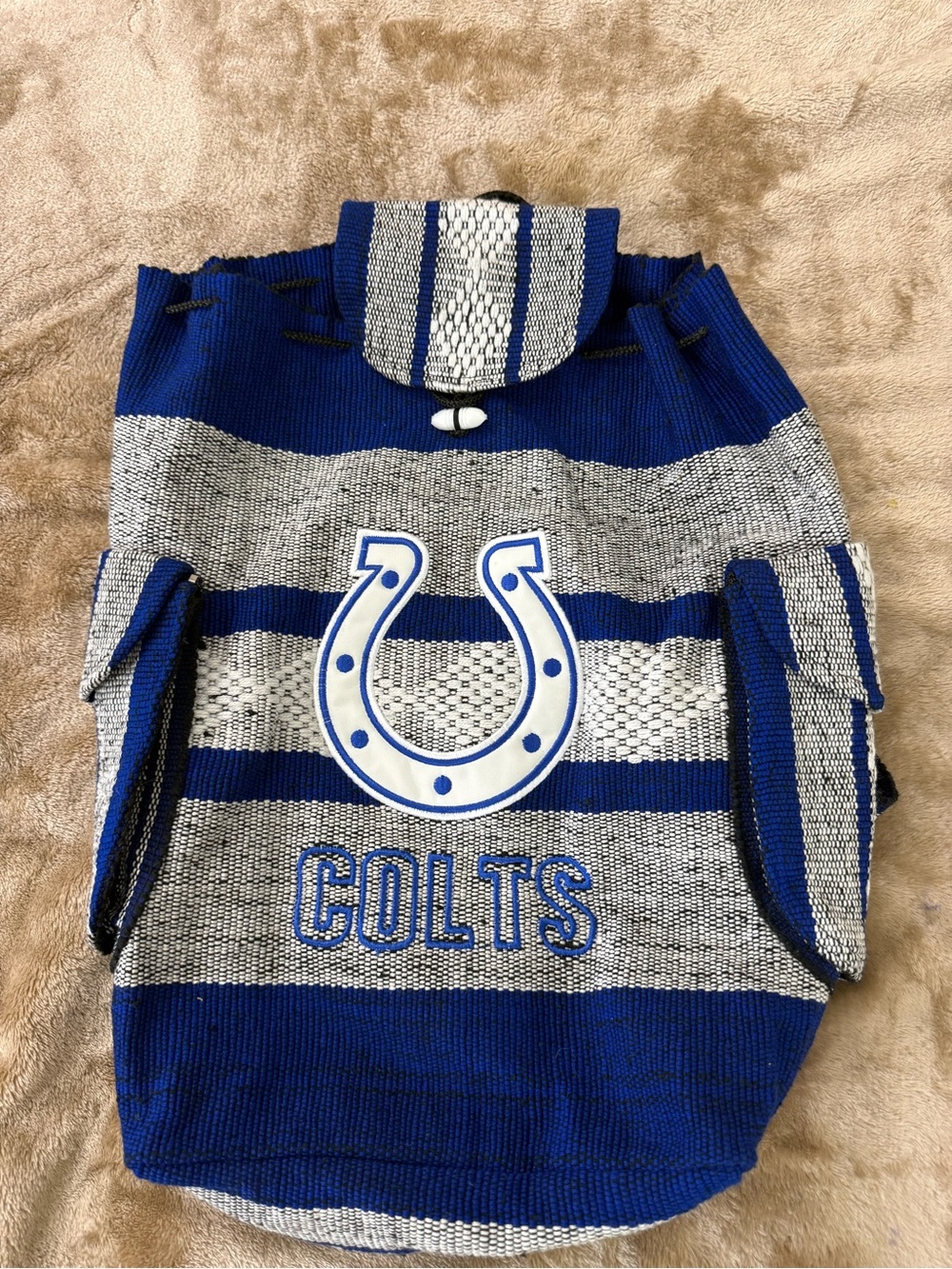 Indianapolis Colts Woven Embroidered Blue & White Hippie Boho Backpack